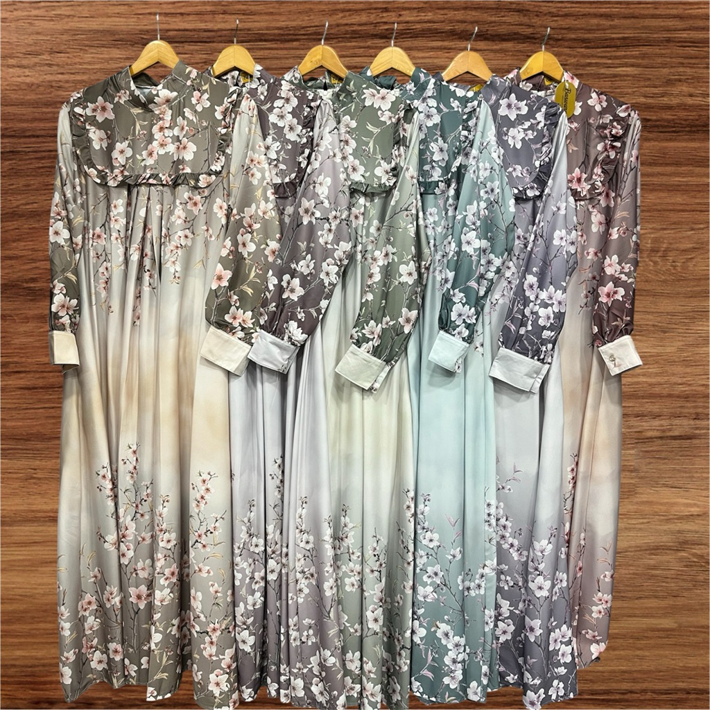 GAMIS FRILLY MOTIF SAKURA/GAMIS FRILLY/GAMIS WANITA/GAMIS PEREMPUAN/GAMIS KONDANGAN/GAMIS HANGOUT/GA