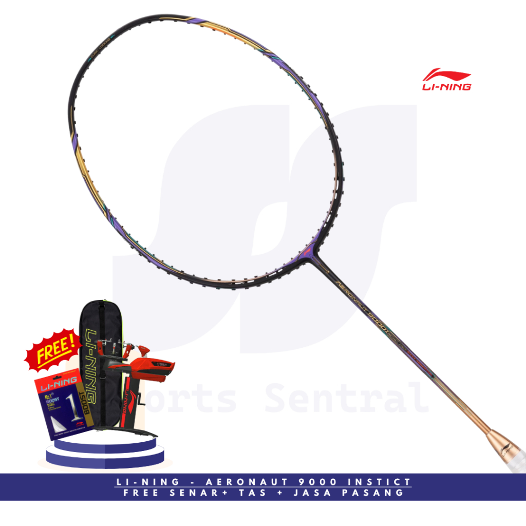 Lining Raket Badminton Aeronaut 9000 Instinct Free Tas Cover + Senar + Jasa Pasang Senar