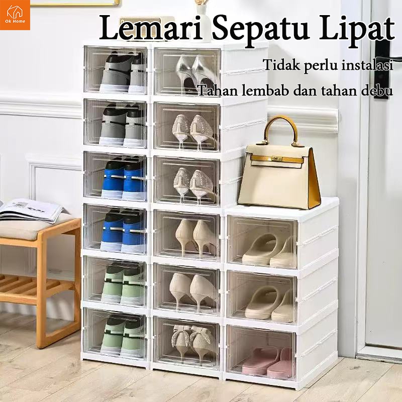 Kotak Sepatu Lipat Rak Sepatu Lipat Lemari Sepatu Lipat Kotak Sepatu Transparan Plastik Lemari Multi