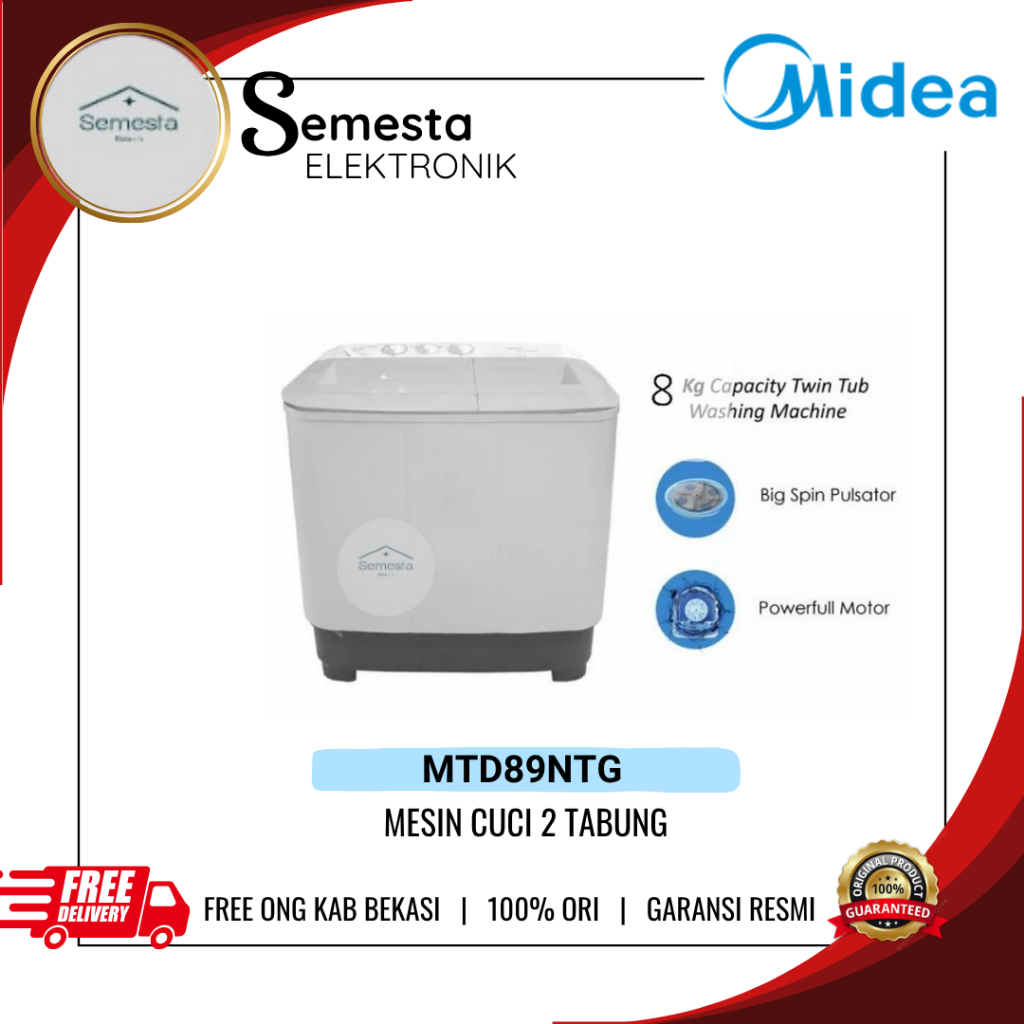 Midea Mesin Cuci MTD89NTG 8kg 2Tabung Mesin Cuci 2Tabung MTD 89 NTG