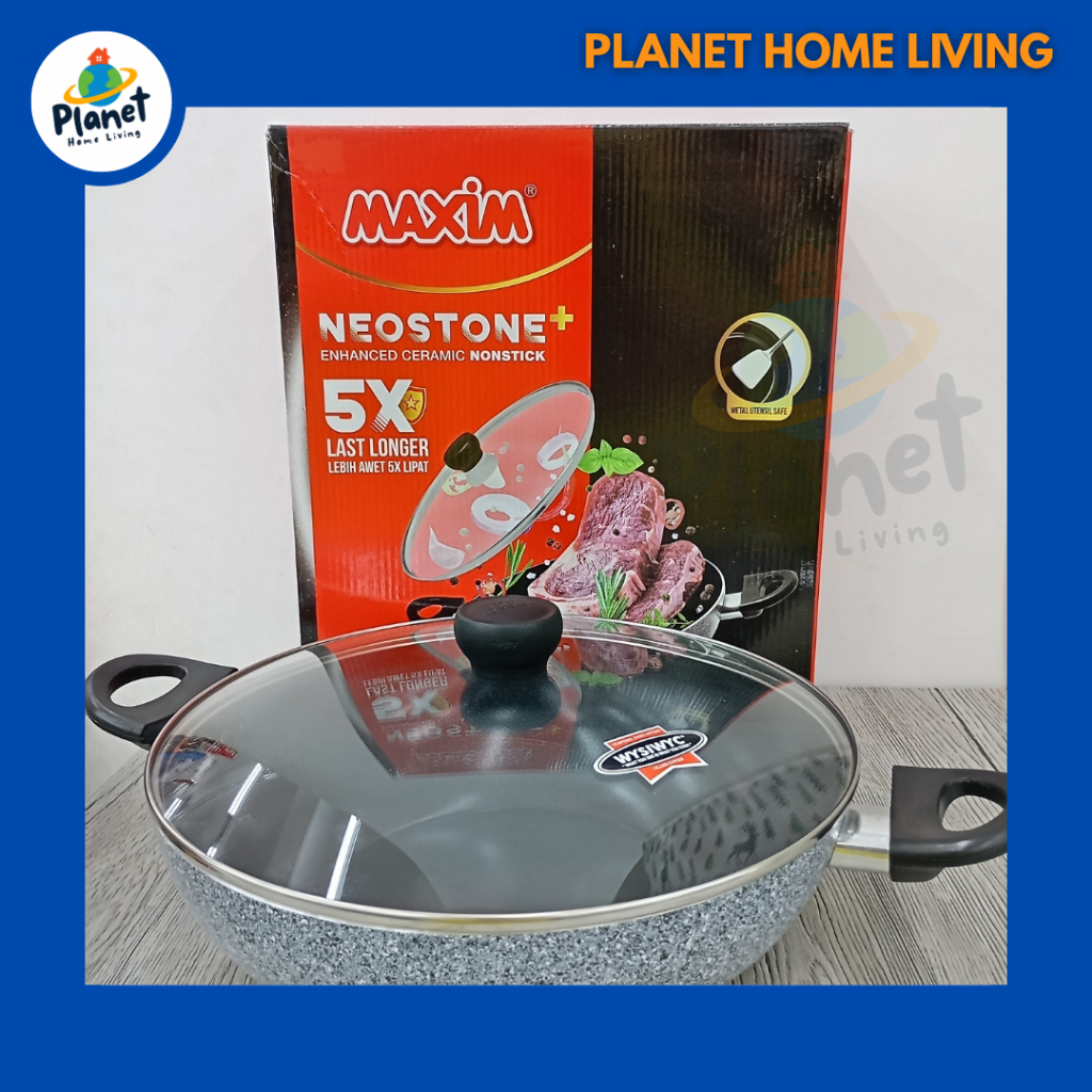 Maxim Kuali Masak + Tutup Kaca – Wajan Serbaguna Anti Lengket