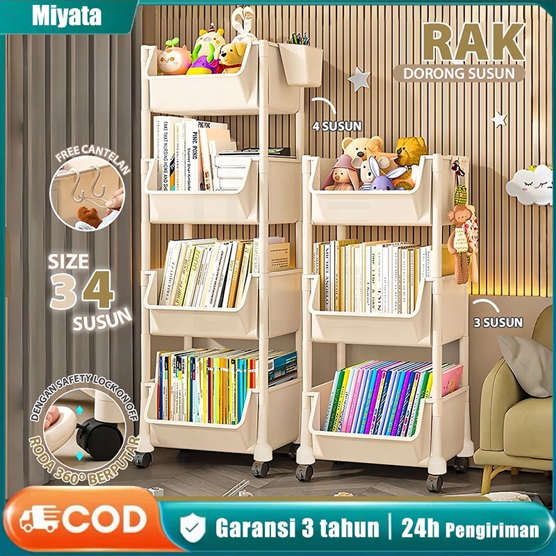 Rak Dapur Dorong Rak Buku Plastik Serbaguna Rak Troli Toilet Kamar Mandi Susun dengan Roda
