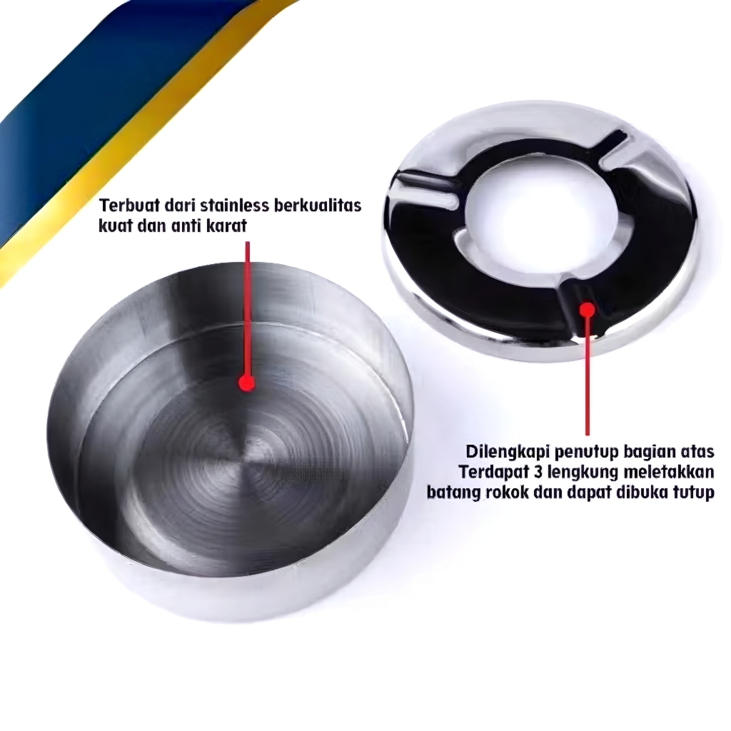 Asbak Stainless + Tutup 10 cm / Asbak Bentuk Donat Stainless Dengan Tutup / Asbak Cafe Dengan Tutup
