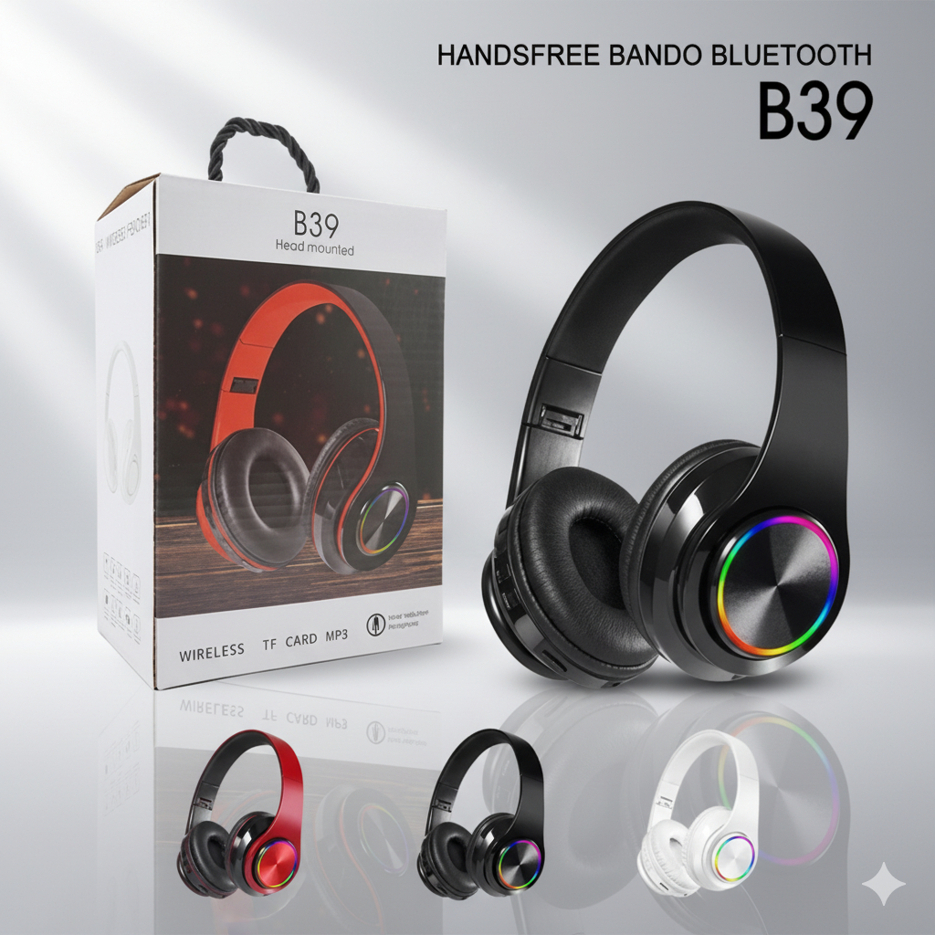 Wireless Bluetooth Headset Stereo Bass LED || B39 Bluetooth Headset Wireless LED Stereo Bass