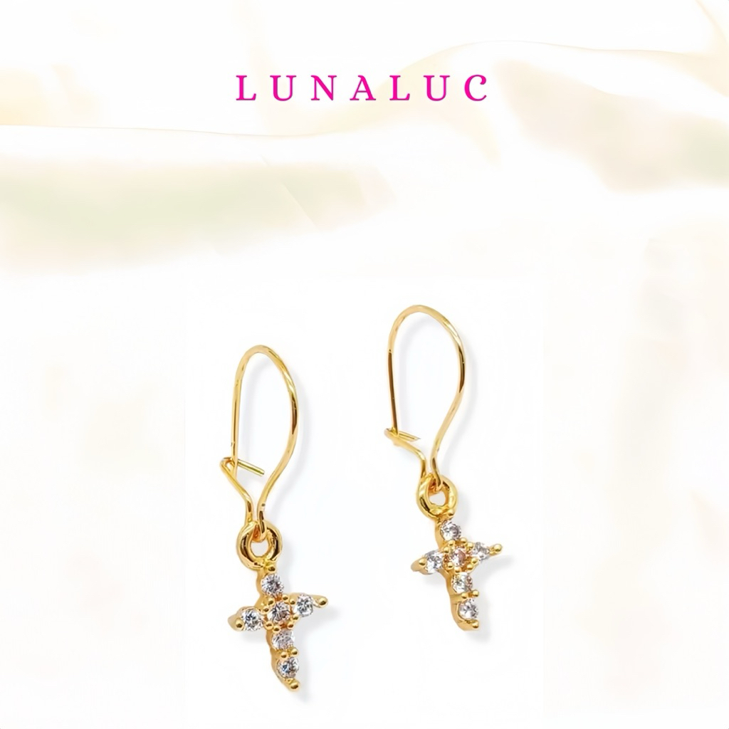 Lunaluc - Anting Salib Luxury Lapis Emas 18K | Salib Series Gold 18K Earrings Jewelry