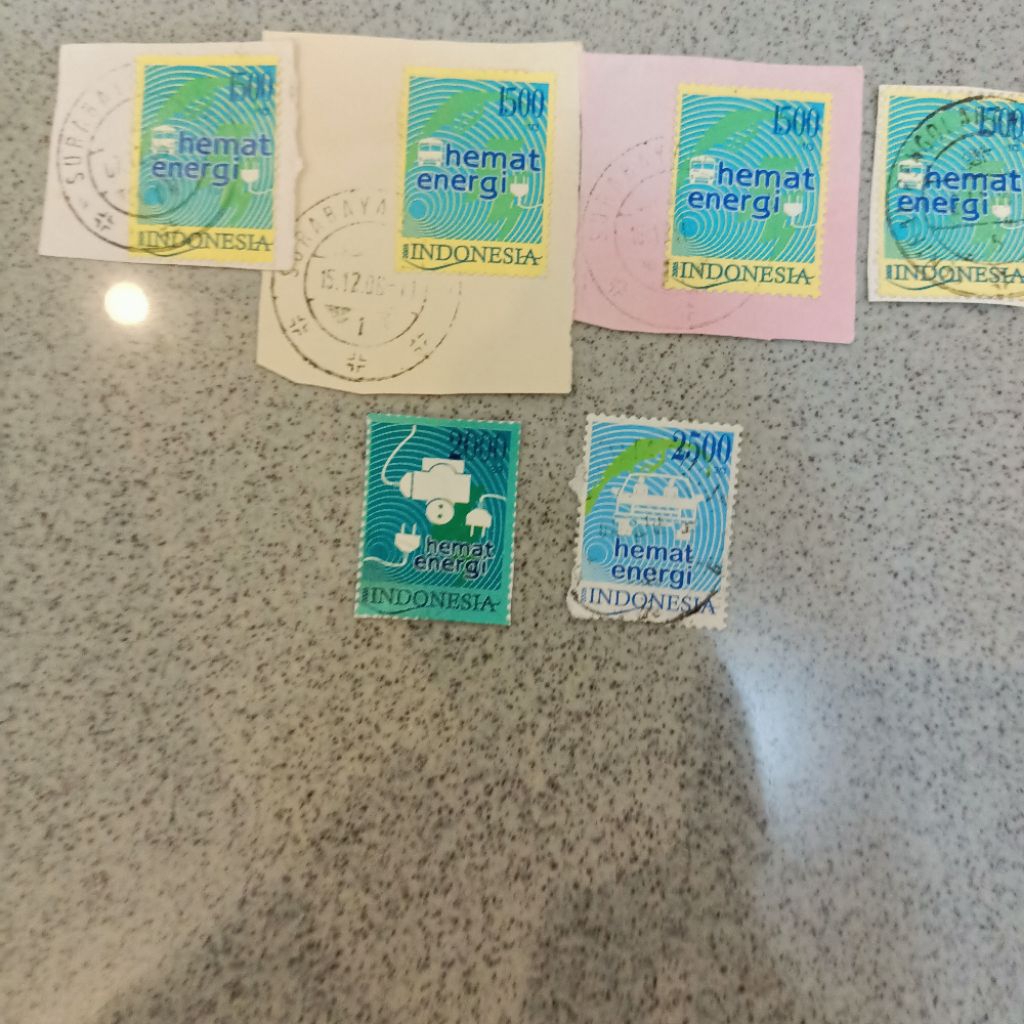 Perangko Prangko Indonesia used Hemat Energi senilai 1500 2000 2500 rupiah