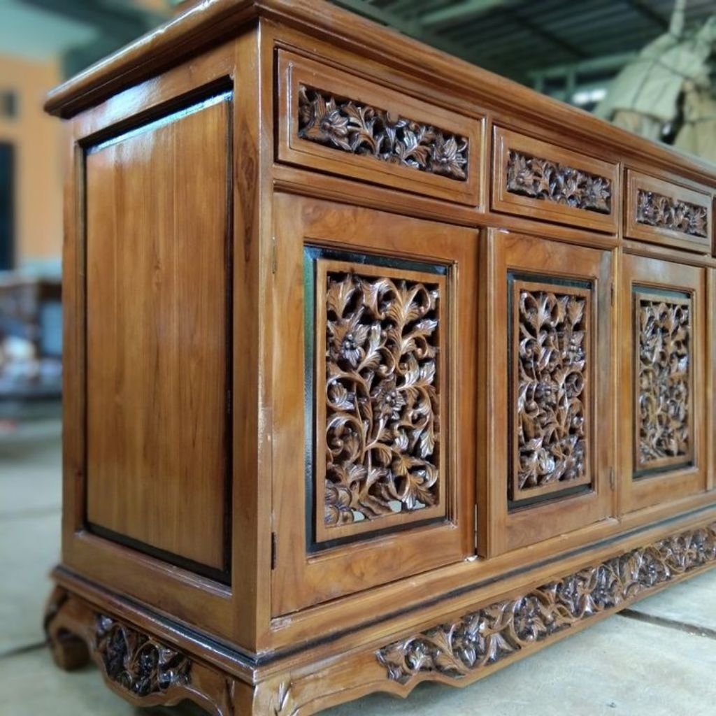 Bufet palembang Ukiran Jati Minimalis Bufet Tv Jati Solid Kokoh - Kualitas Bergaransi
