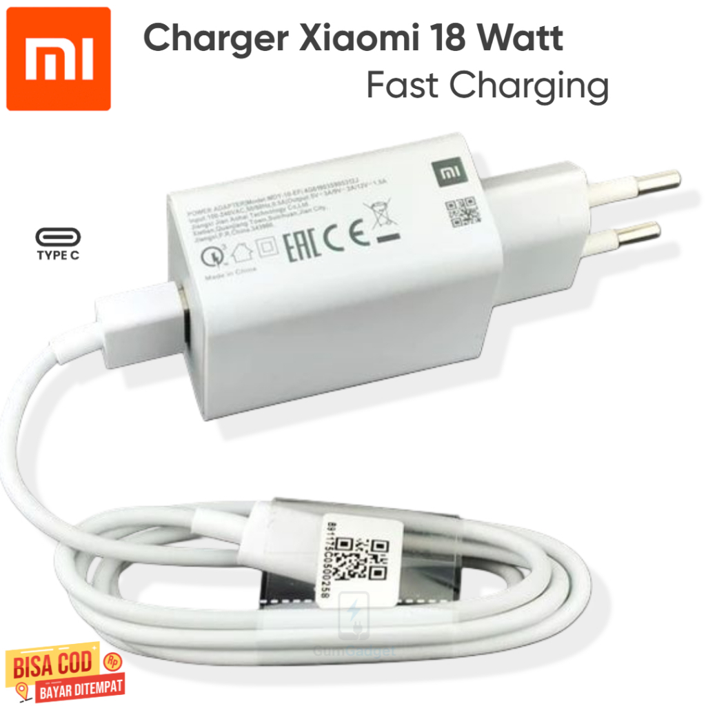 Charger Xiaomi 18 Watt Original 100% Type C Kompatibel Redmi 8A 9 9T 10c 13C Fast Charging