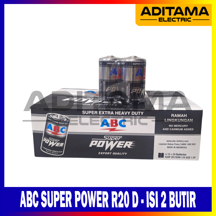 BATERAI ABC SUPER POWER HITAM BESAR R20 SIZE D ISI 2 PCS