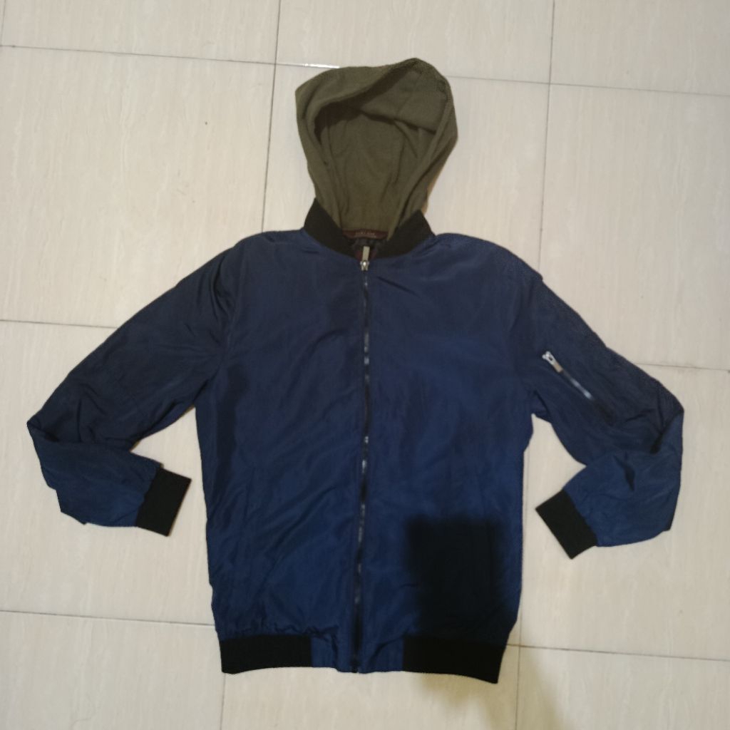 Jacket Bomber Zara Man Casual Hoodie Pria Nevy Original