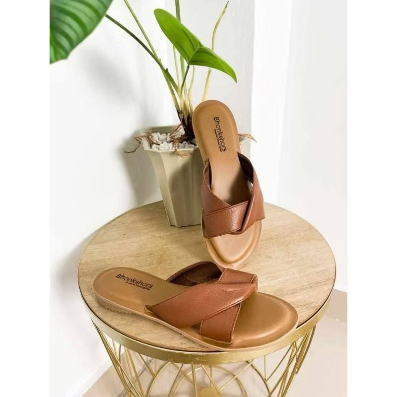 NAJHA | Sendal Kulit Rose | Sendal Kulit Wanita | Sendal Kulit Flat Anti Slip | Sendal kasual | Send