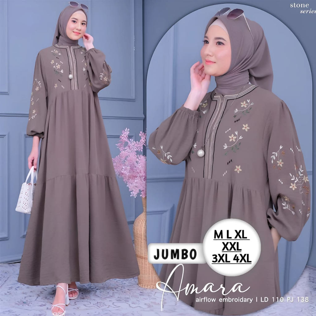 Dress Baju Gamis Wanita Remaja Crinkle Airflow Mix Bordir Jumbo Ld 120 130 140 Elegan Terbaru 2025