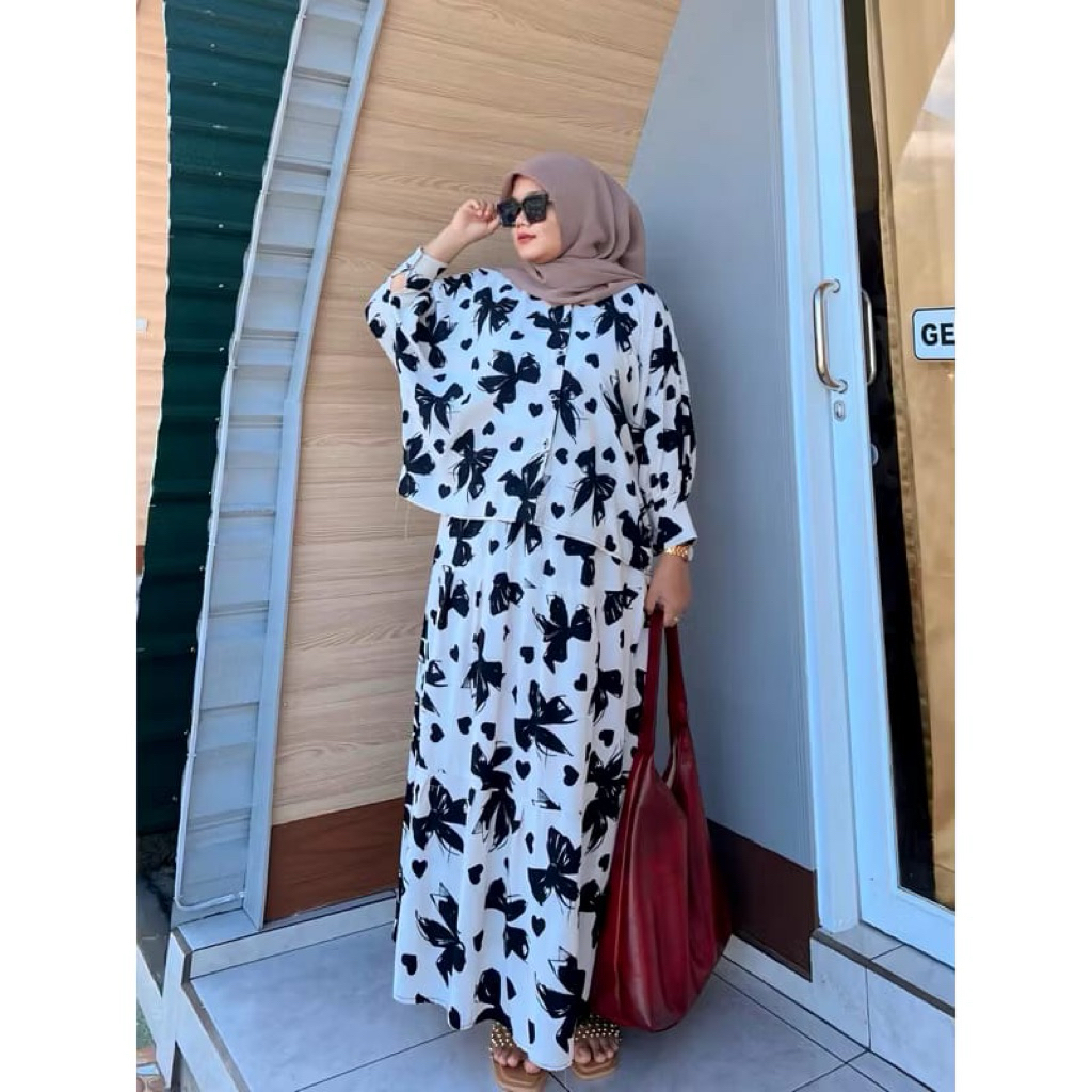 MARISA Set 2in1 Oneset Rok Terbaru Fashion Muslimah ||Stelan rok Wanita Fashion atasan kaftan Rayon 