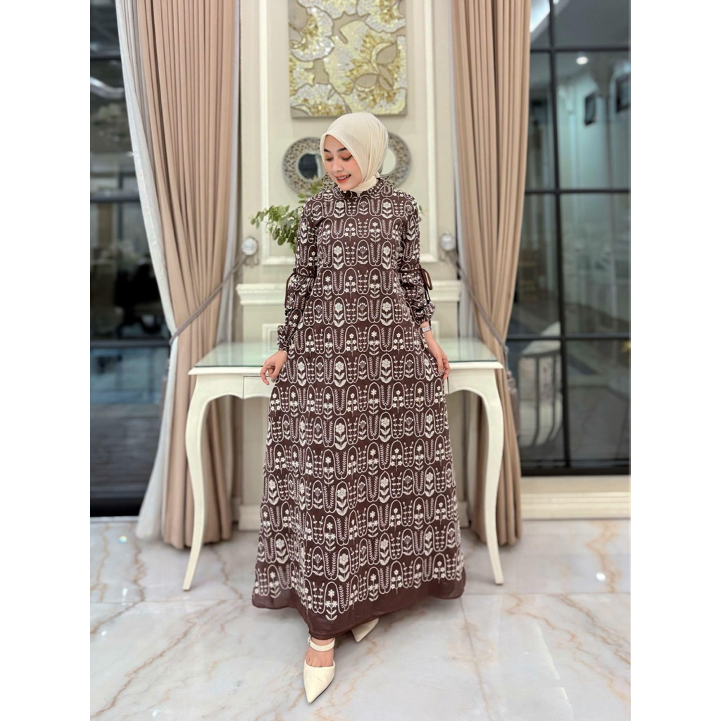 Gamis Malaysia bahan Papersilk Bordir mix  full furing armanisilk Retliting belakang  tangan karet a