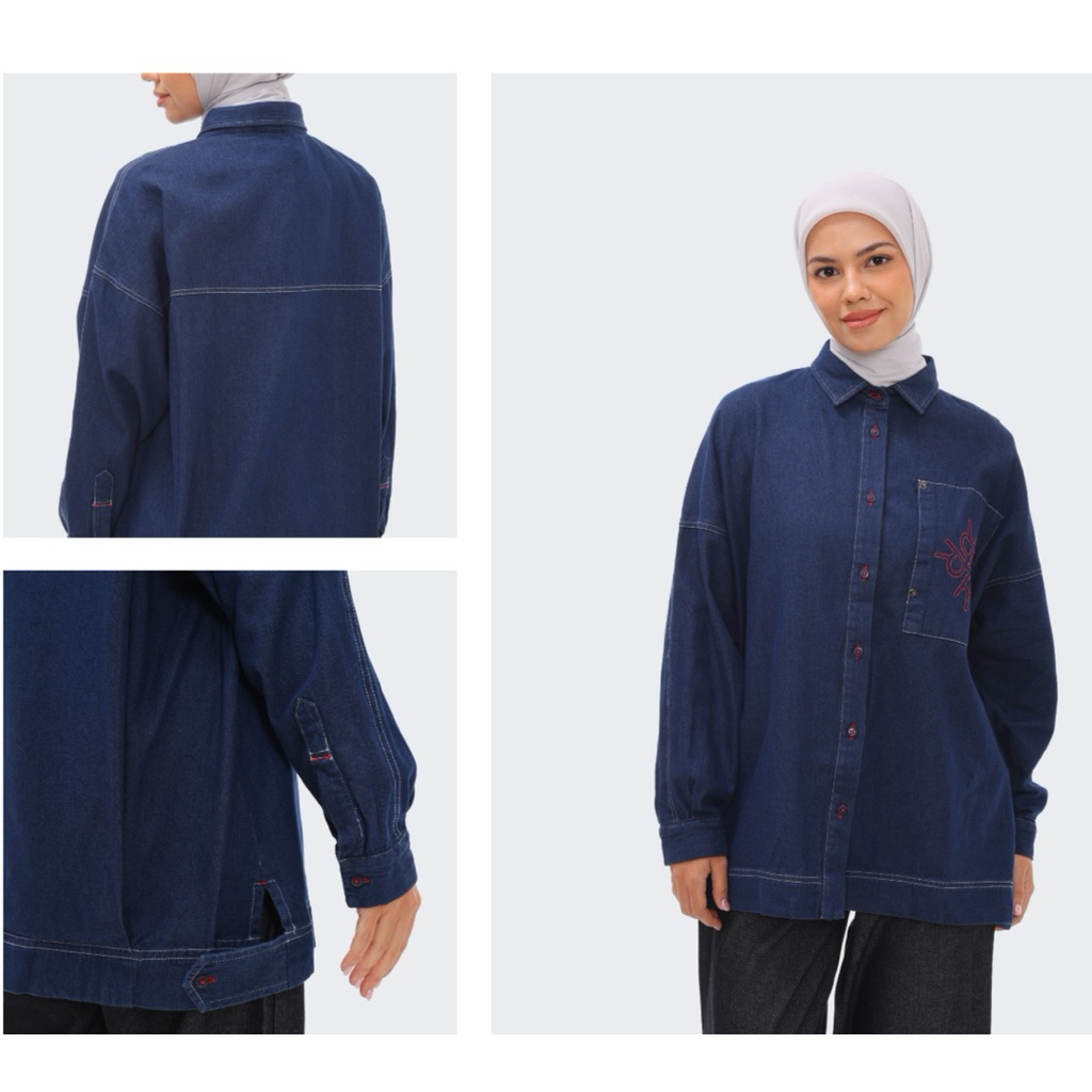Evrin Shirt Riamiranda Denim Series RM Atasan Kemeja Blouse Wanita Ria Miranda