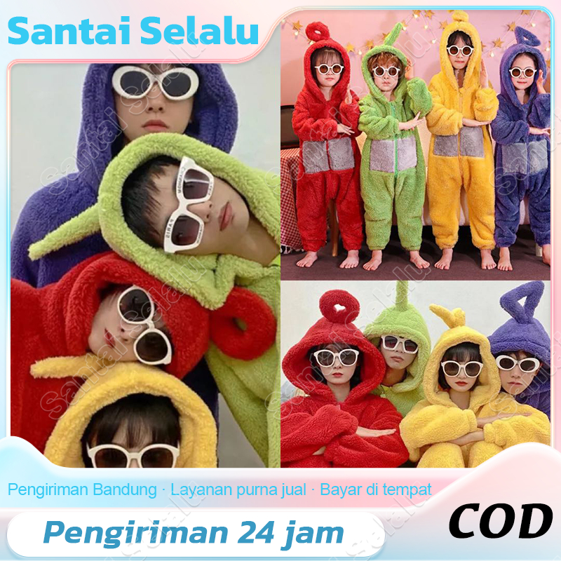 BAJU KOSTUM ONESIE PIYAMA TELETUBBIES TINKY WINKY DIPSY LALA POO KIGURUMI COSPLAY PESTA dewasa anak 