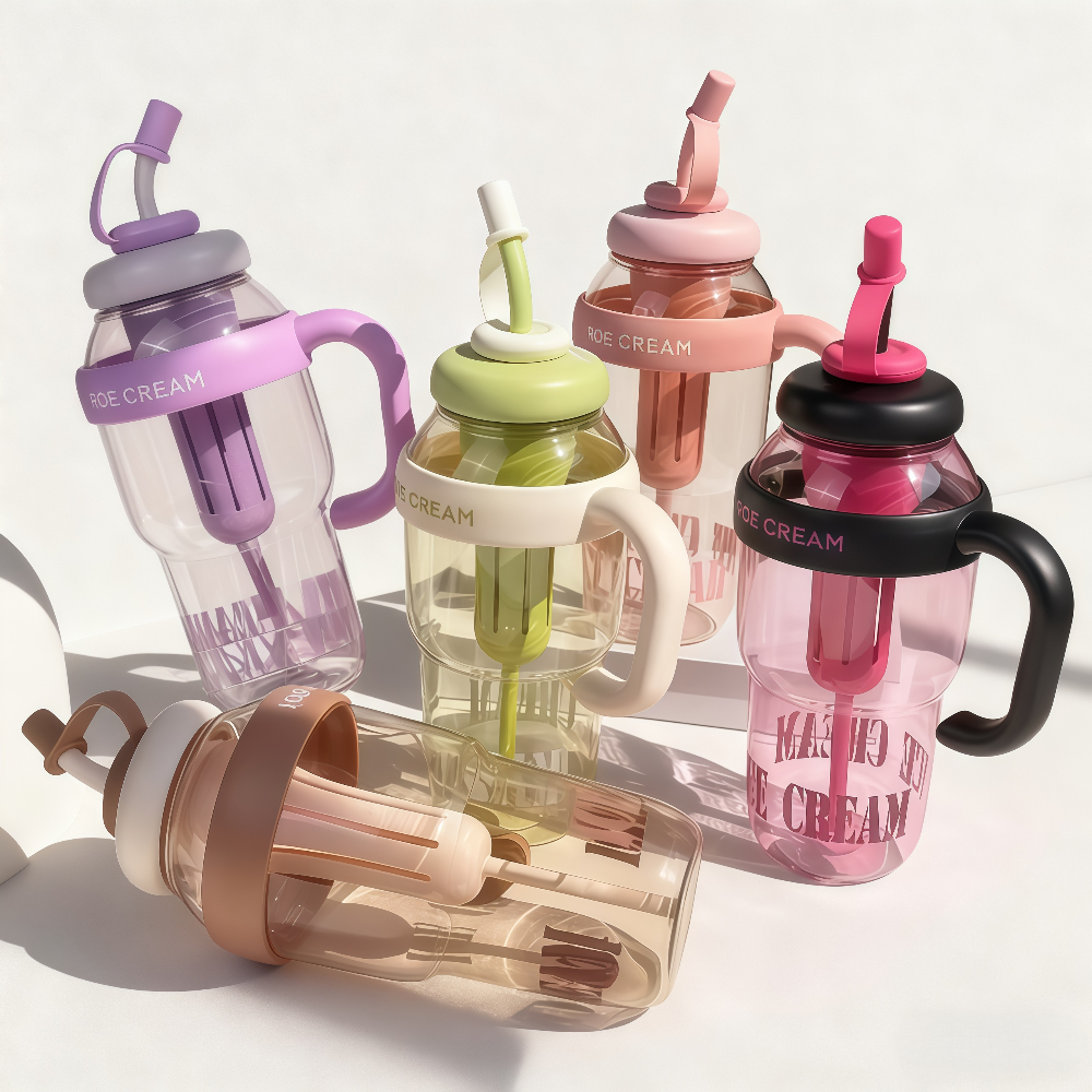 Botol Minum Plastik Kapasitas Besar Musim Panas, Gelas Teh Susu Nilai Estetika Tinggi dengan Sedotan