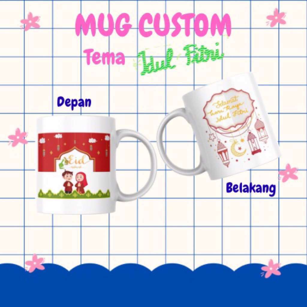 Mug gelas custom Lebaran idul fitri gift mug ucapan Ramadhan idul fitri karakter ied mubarak ramadha