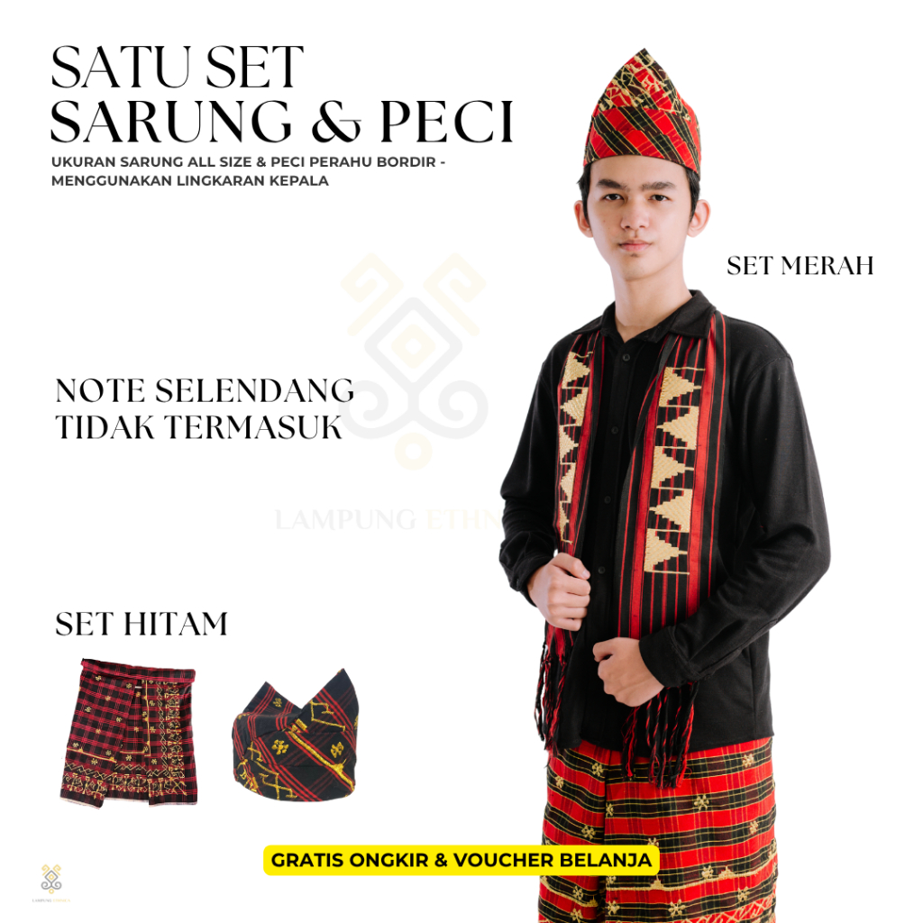 LAMPUNG ETHNICA OFFICIAL - TAPIS LAMPUNG ASLI - KIKAT/ THUKUS/ PICUNG/PECI PERAHU BORDIR  & SARUNG B