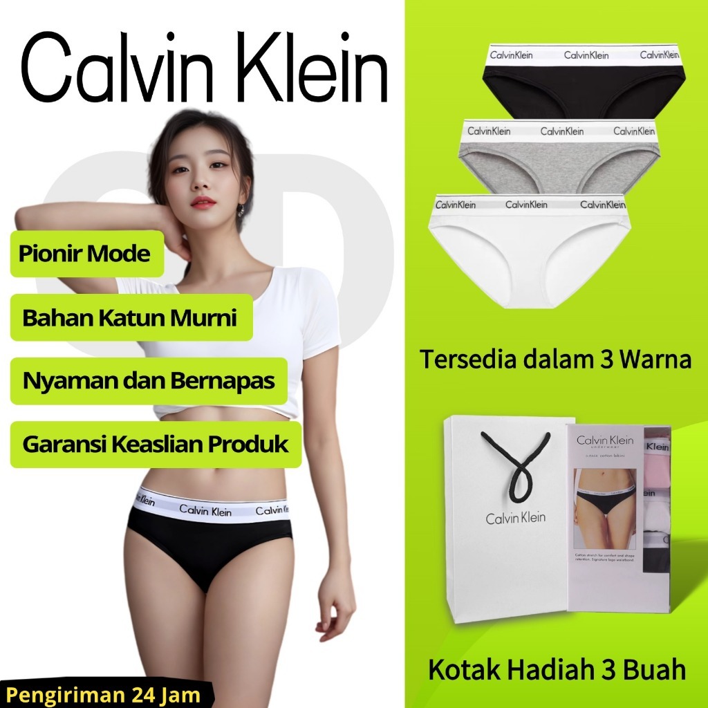 Celana dalam wanita Calvin Klein asli - Celana dalam wanita CK katun segitiga - Bikini mid-rise seks