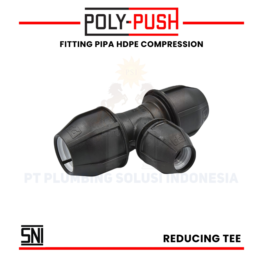 Poly Push Reducer Tee / Vlok Tee 4 x 3 Inch / 110 x 90 mm Fitting HDPE Compression