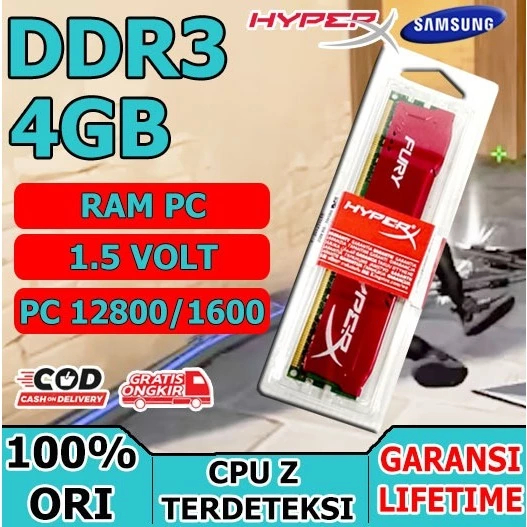 RAM MEMORY PC KOMPUTER DDR3 4GB PC 10600 12800 HYPER X