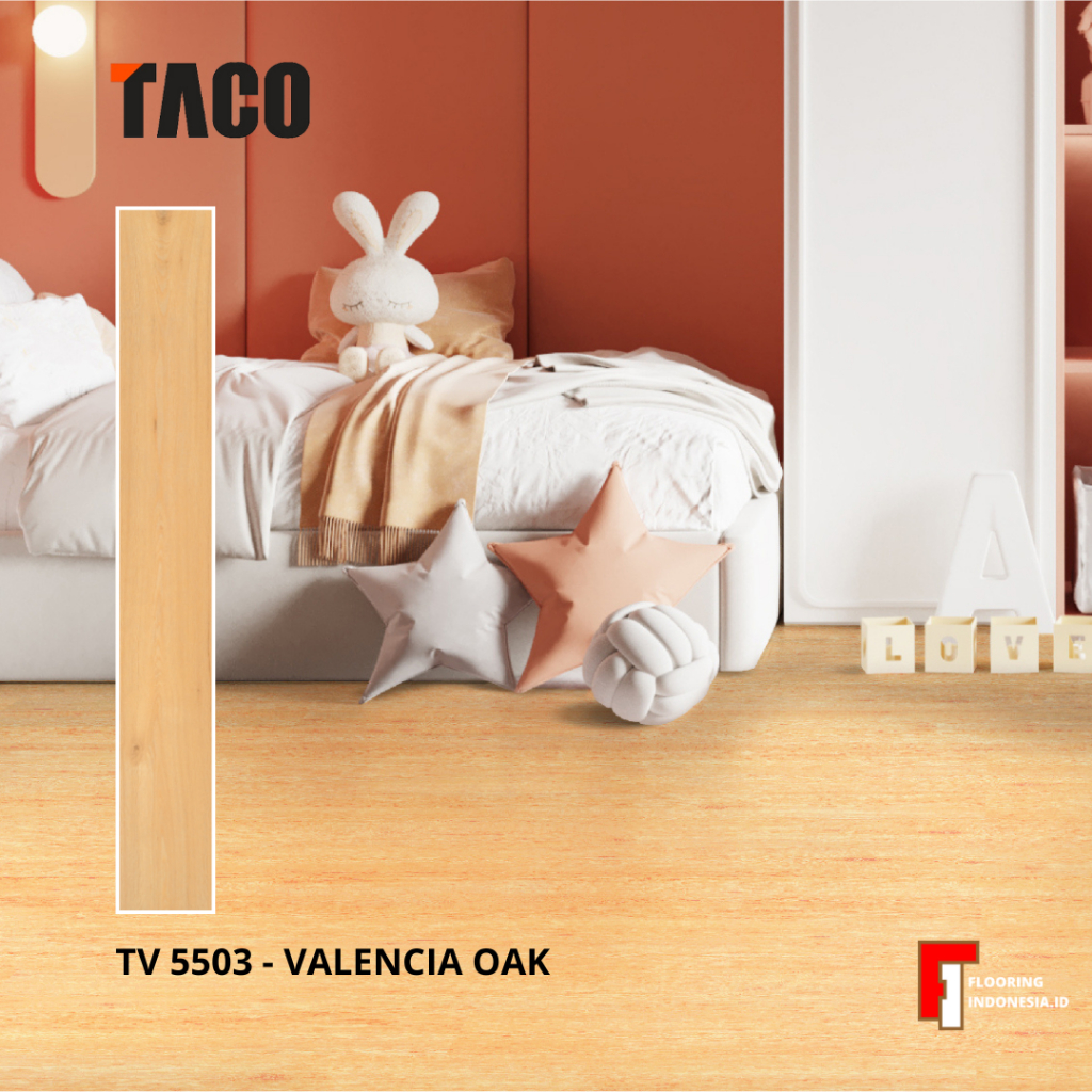 TACO SPC Lantai 5mm Klik motif Kayu TV-5503 Valencia Oak per 1 Box