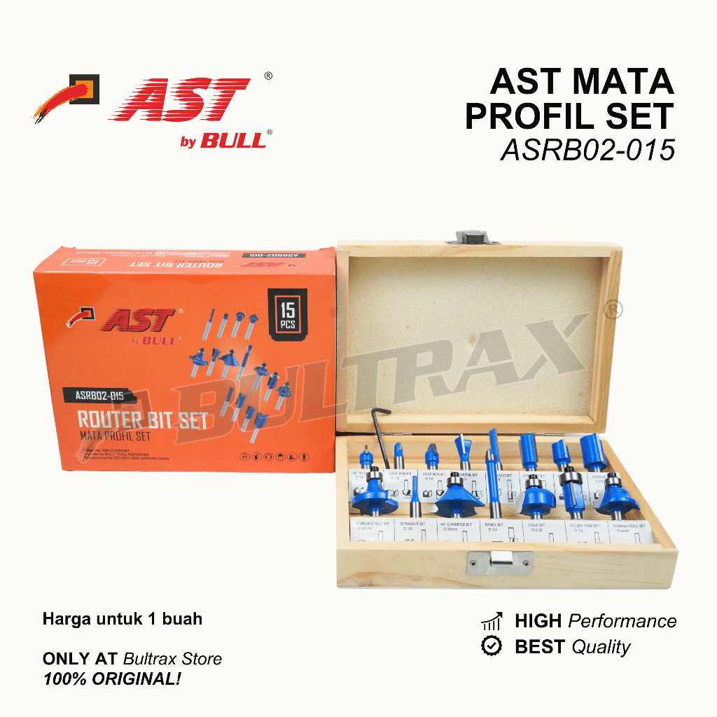 AST Mata Profil Kayu Set 15pcs / Router Bit Mata Router Trimmer Kayu As 6,35mm