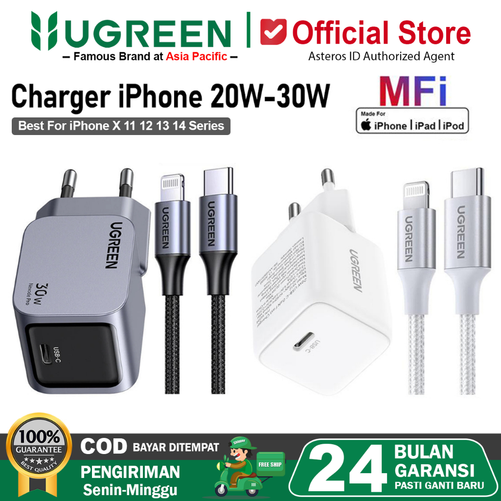UGREEN Charger For iPhone XR 11 12 13 14 Series MFI PD Type C To Lightning Fast Charging 20w 30w Pan