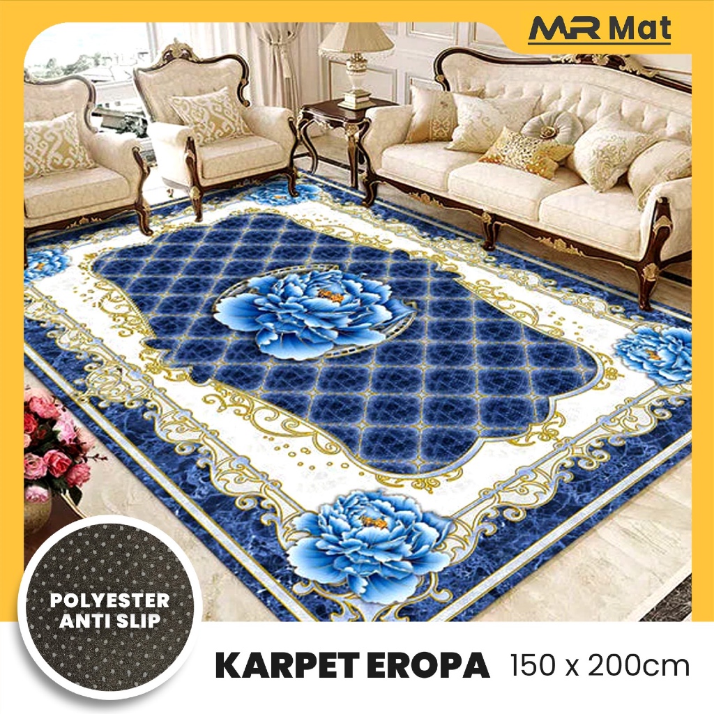 MR MAT Karpet Lantai Eropa 150x200cm Karpet Turki Permadani Karpet Polyester Anti Slip