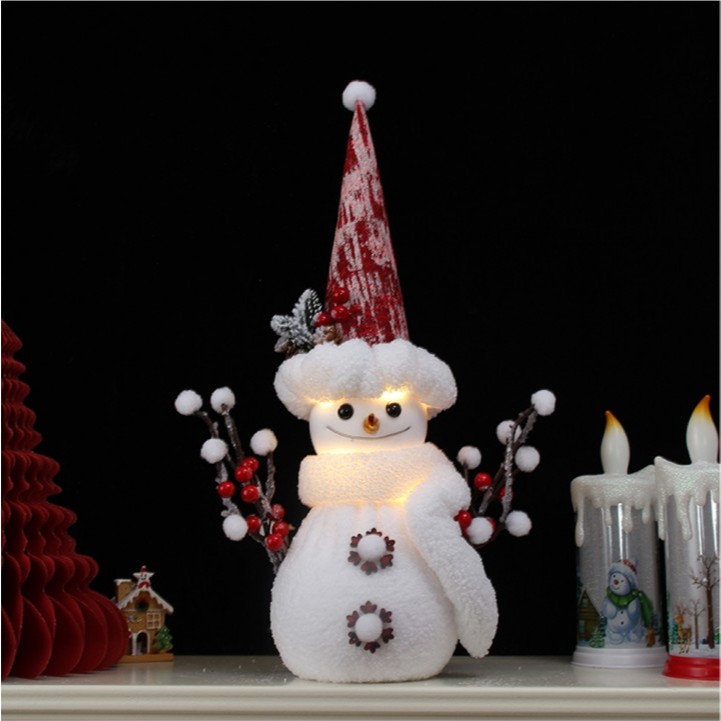 Yeraya Pajangan Natal Snowman Gabus Elegant Series Lampu Warm White 85cm 55cm Boneka Natal Lampu Nat