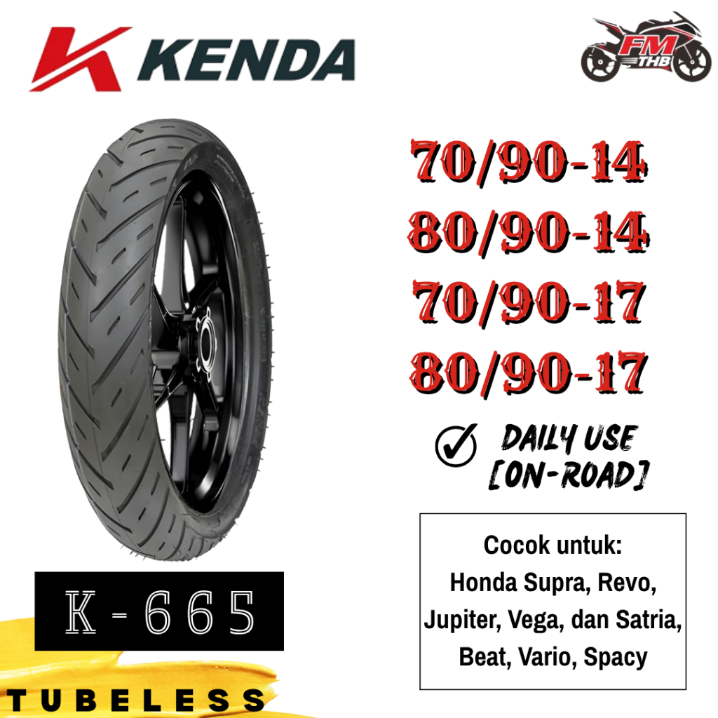 Ban Kenda K665 K-665 Ring 14 & 17 Tubeless - Ban Motor Tubeless/Tubles (Pilih Ukuran)
