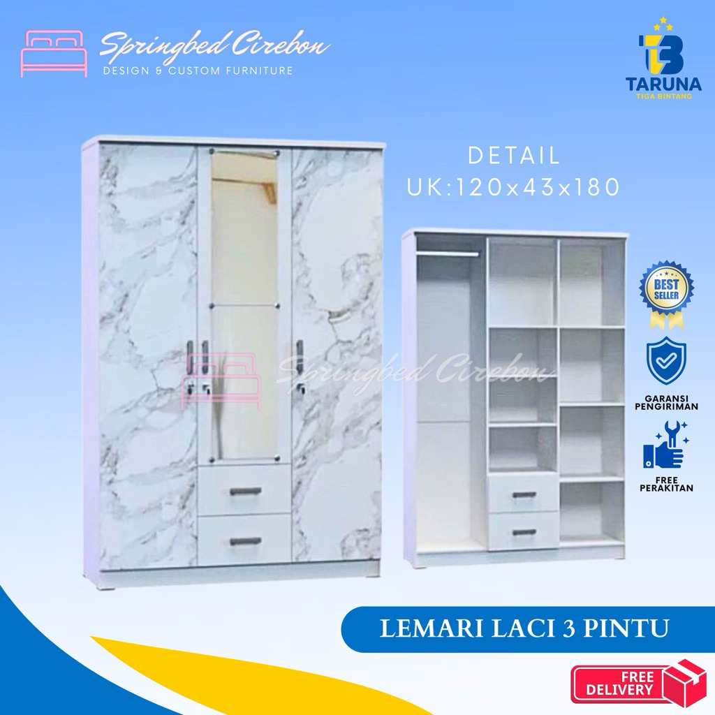 Lemari Pakaian Lemari Baju 3 Pintu Gamis Laci Mora Lemari Cirebon Terlaris Cirebon Indramayu Majalen