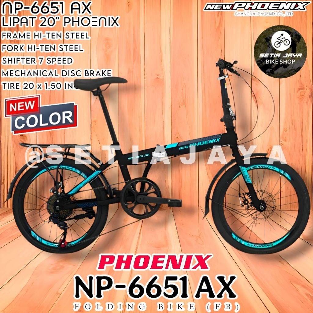 Sepeda Lipat 20 Inch PHOENIX NP-6651 AX Frame Steel, 7 Speed, Rem Cakram, Folding Bike New