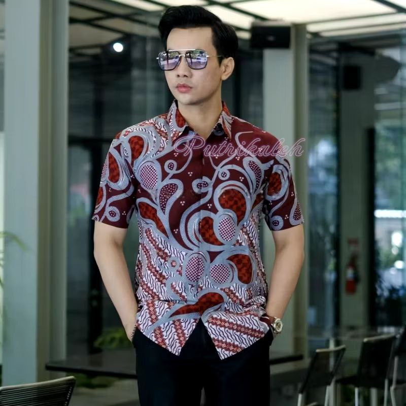kemeja batik pria baju lengan pendek hem cowok Slimfit Atasan Kondangan alisan Model Terbaru
