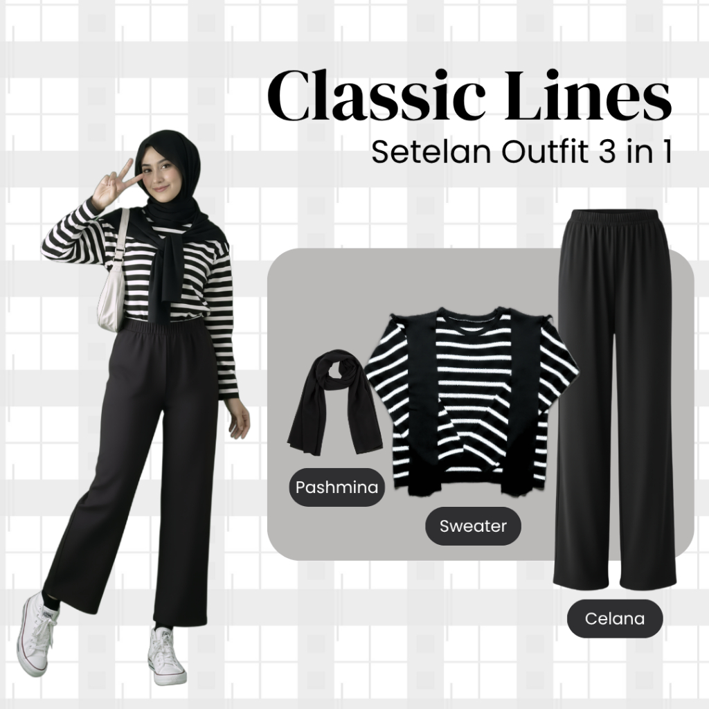 Setelan Outfit Wanita Hijab | Sweater Rajut, Kulot Knit Japan Line Kosi, Pashmina | One set ootd