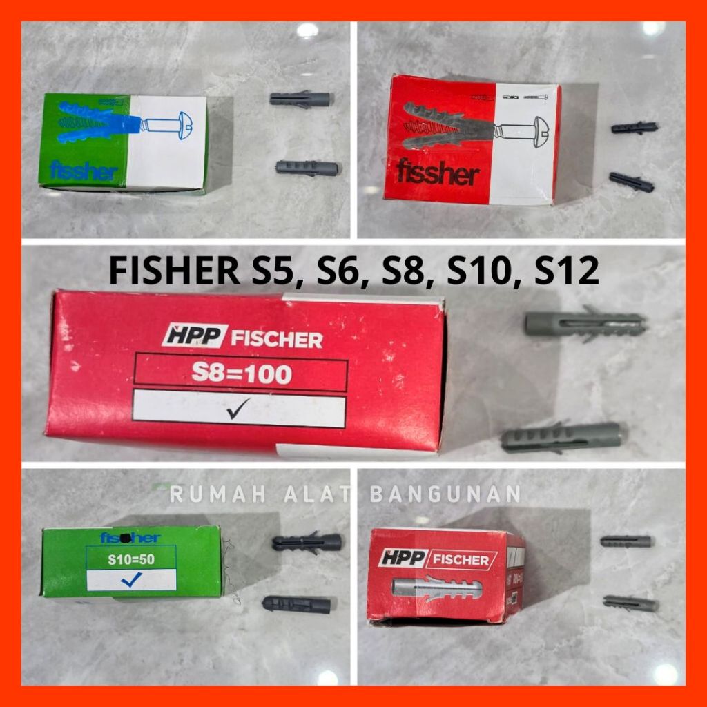 Fiser Skrup 1 kotak isi 50 / 100 pcs Penahan Baut Tanam Tembok Dinding Sekrup Angkur Fiscer S5 S6 S8