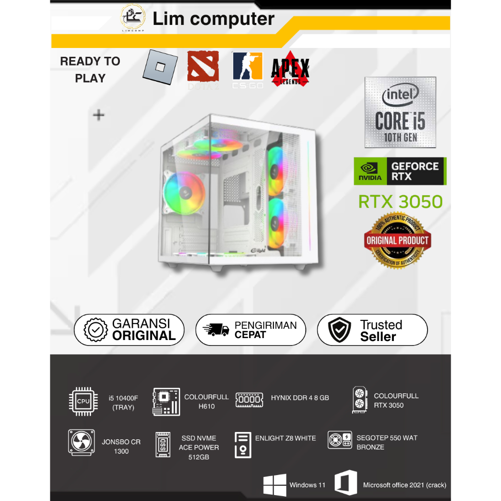 PC Rakitan gaming i5 10400f/16gb ddr 4/512 gb nvme/RTX 3050