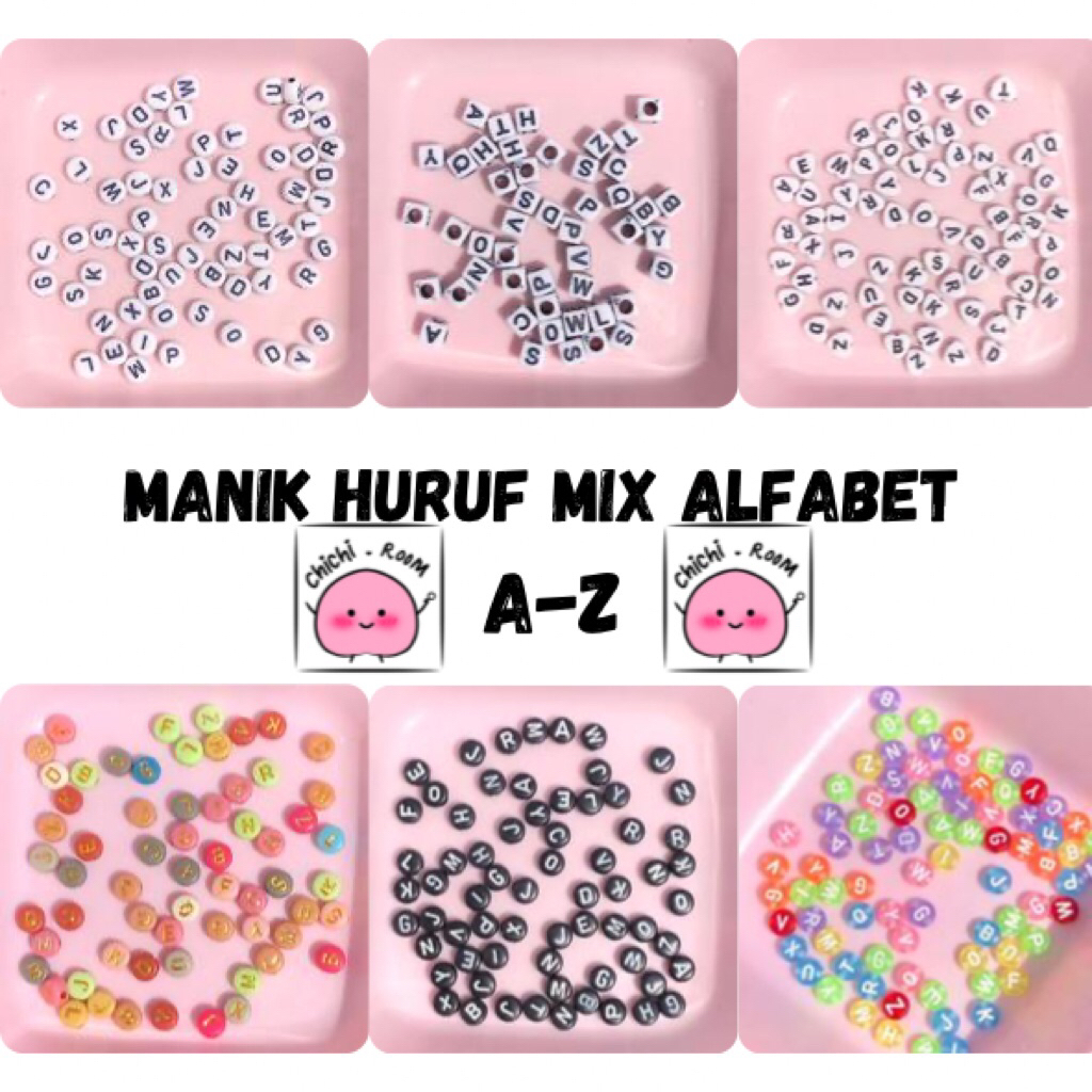 Manik huruf tersedia banyak varian | manik huruf bunga pastel | manik huruf putih love | manik huruf