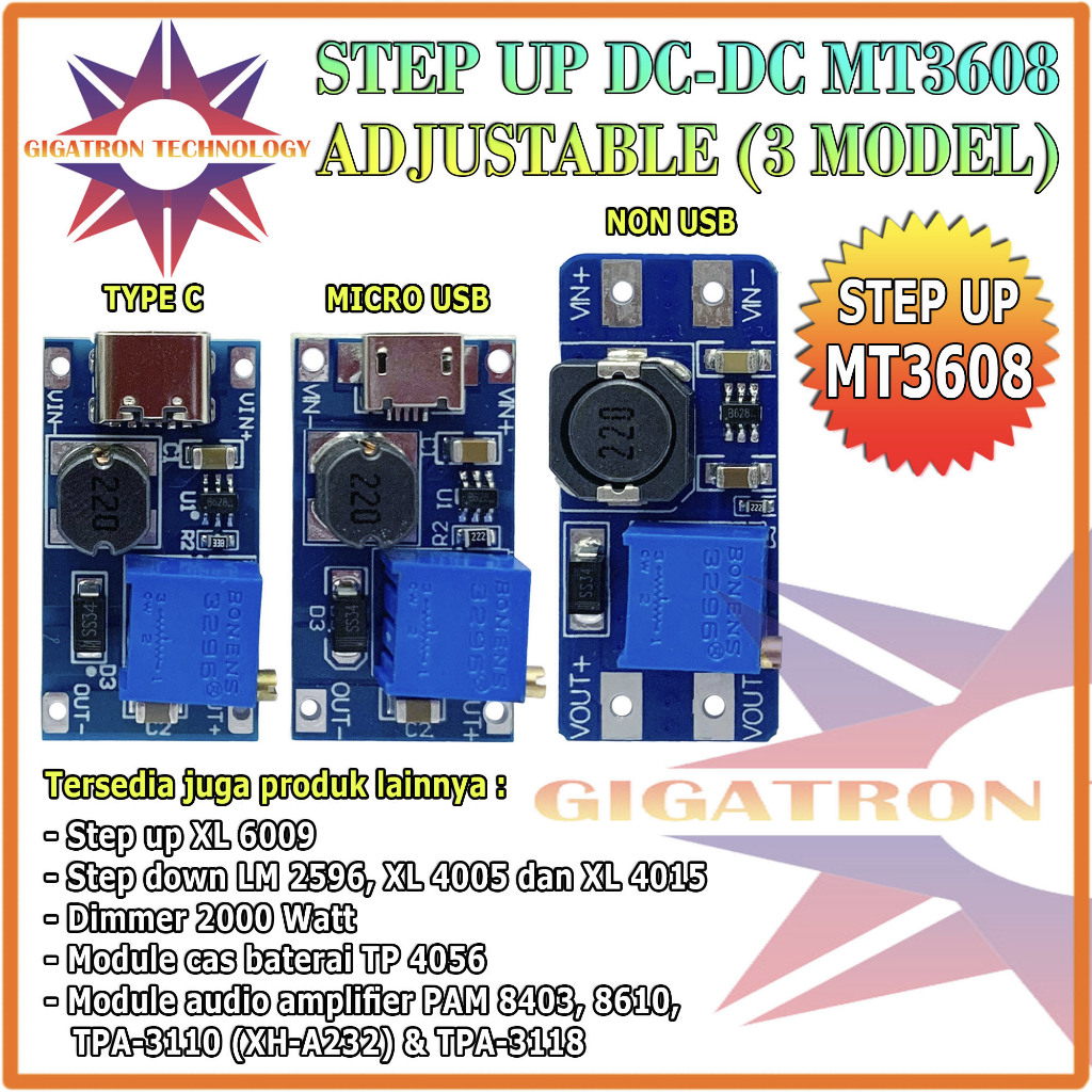 MT3608 DC-DC 2A Step Up Boost Converter Module Power Supply MT 3608 / MT3608 Step Up DC-DC 2A StepUp