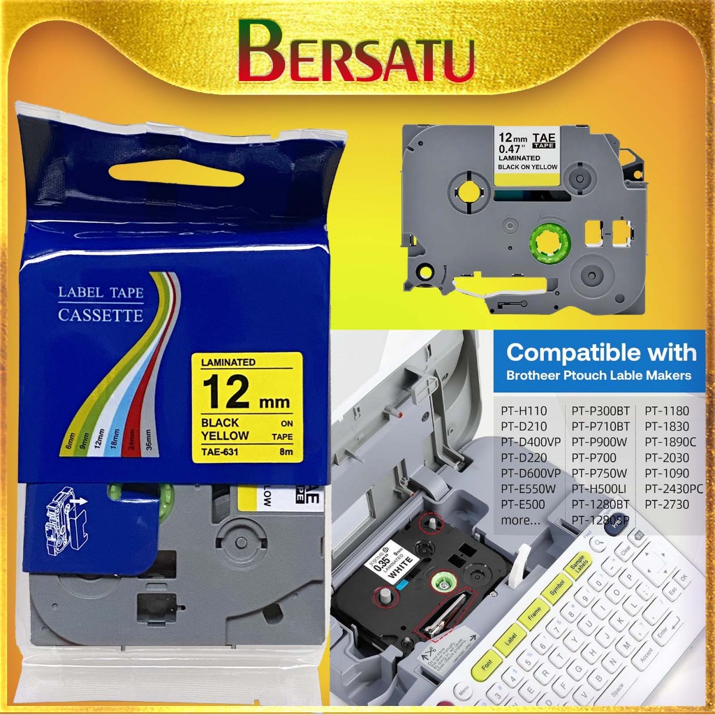 Label TZe Tape Catridge P-Touch Laminted Cartridge OEM 100% kompatibel u/ Printer brother PT-D210 PT