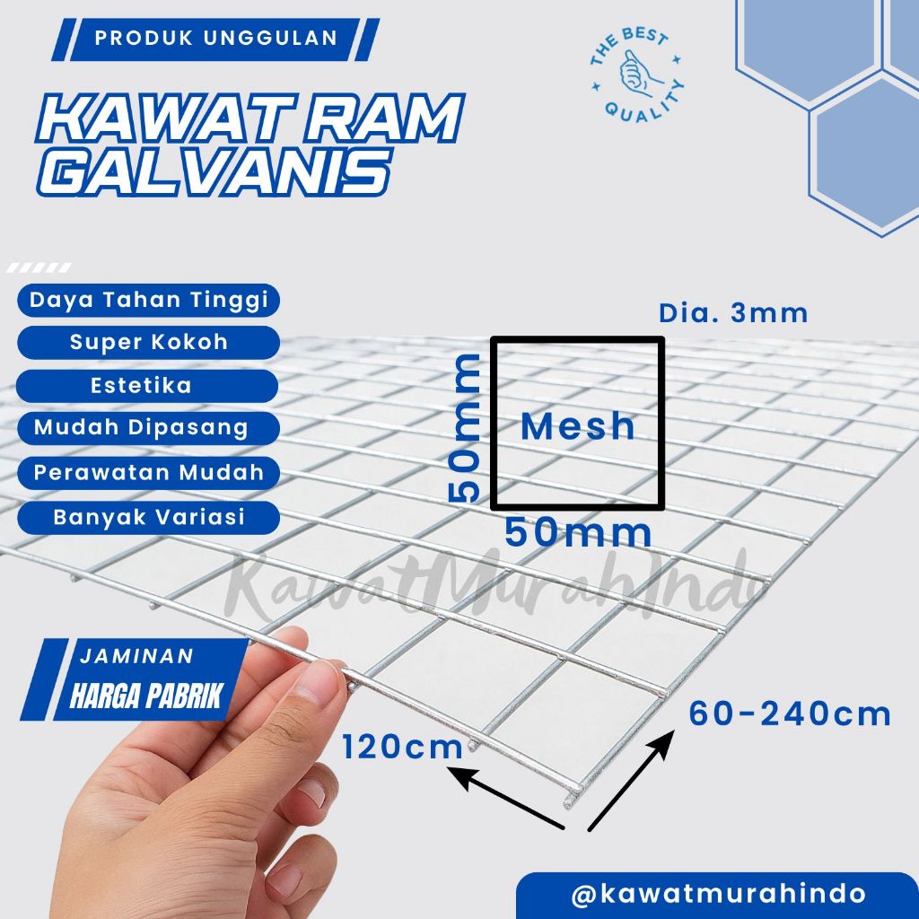 Kawat Wiremesh Galvanis Lembaran Ukuran 3mm dan 4mm lubangan 5cmx5cm