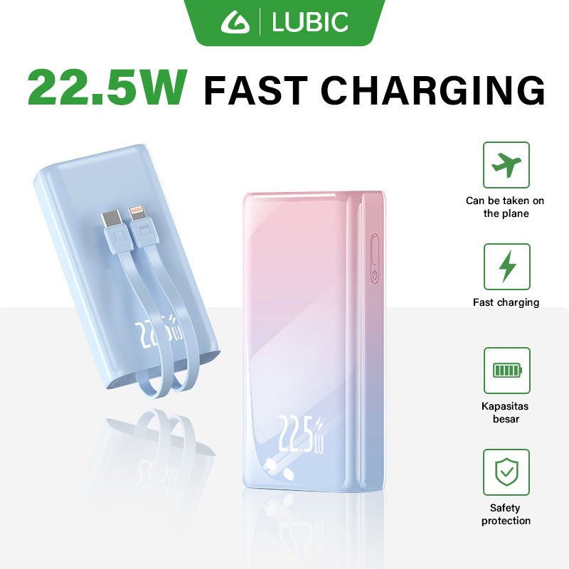 LUBIC Powerbank Mini Fast Charge  Built in Cable For iPhone Samsung Android Semua HP10000MAH