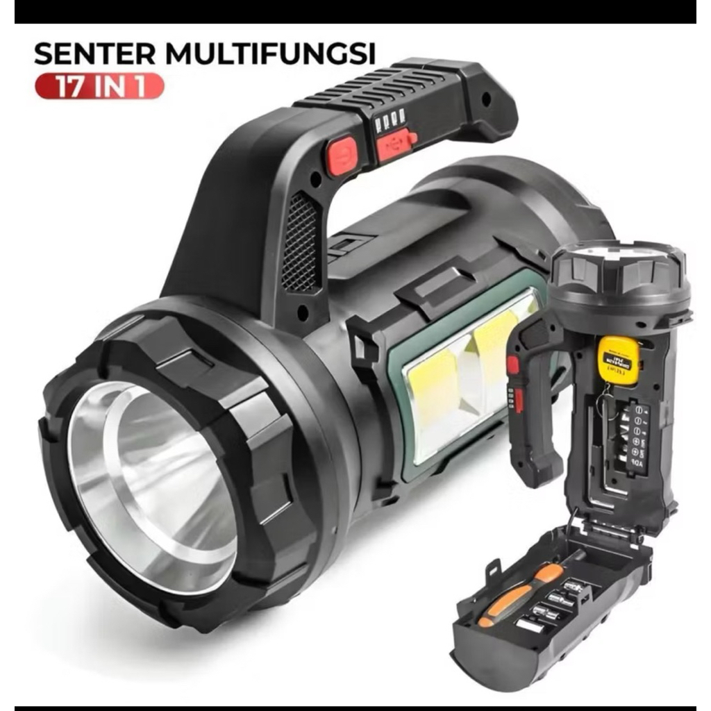 SENTER TANGAN + LAMPU COB JARAK JAUH JUMBO BESAR USB CHARGE TAHAN AIR