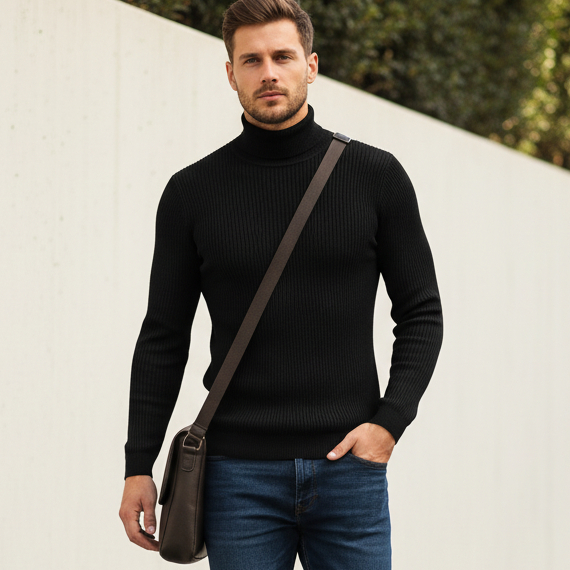 Sweater Longsleeve Pria Katun Rajut Turtleneck Korean Style Baju Pria Dewasa