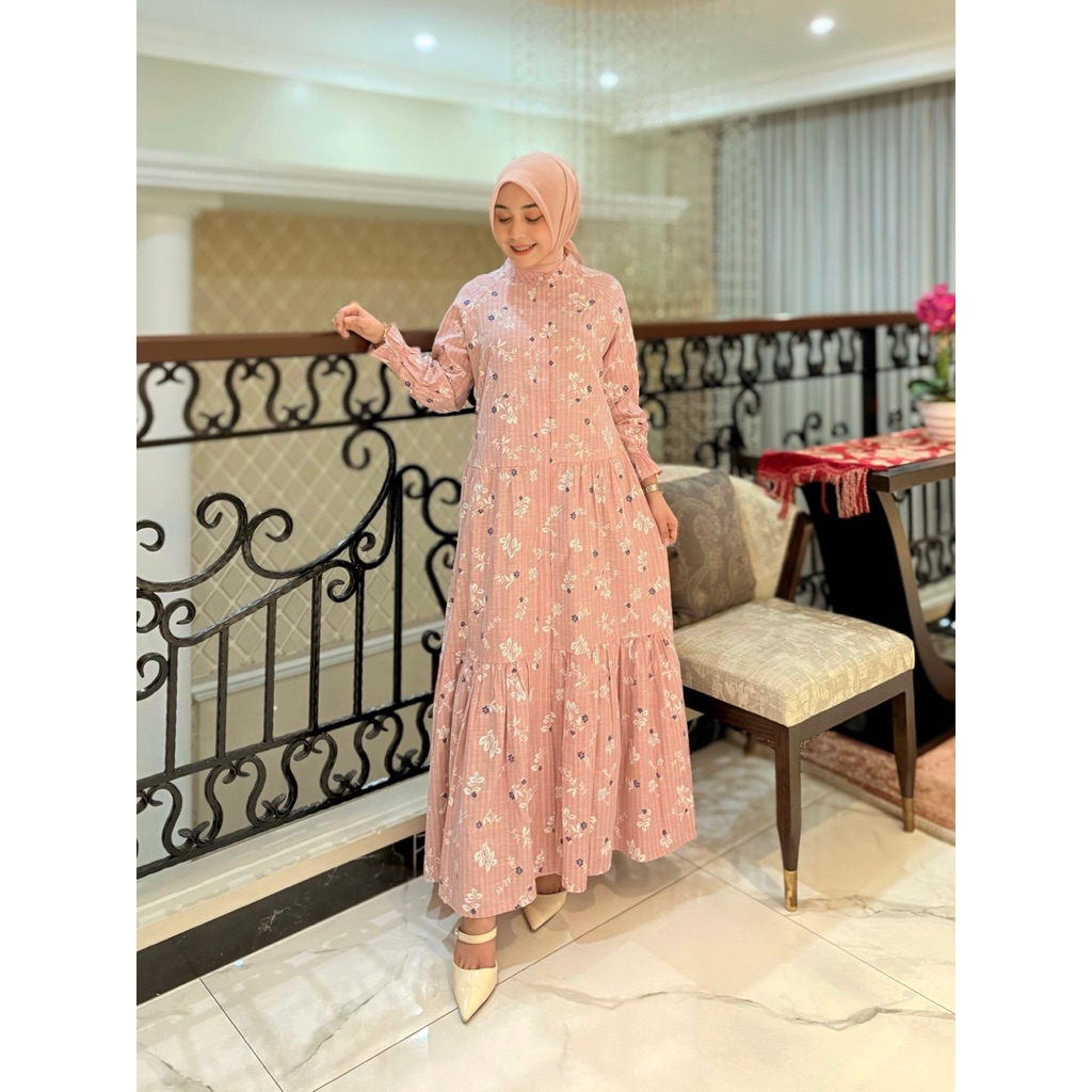 Gamis bahan katun Jepang  Kancing depan full   tangan ada karet  ori By Edness Kayla