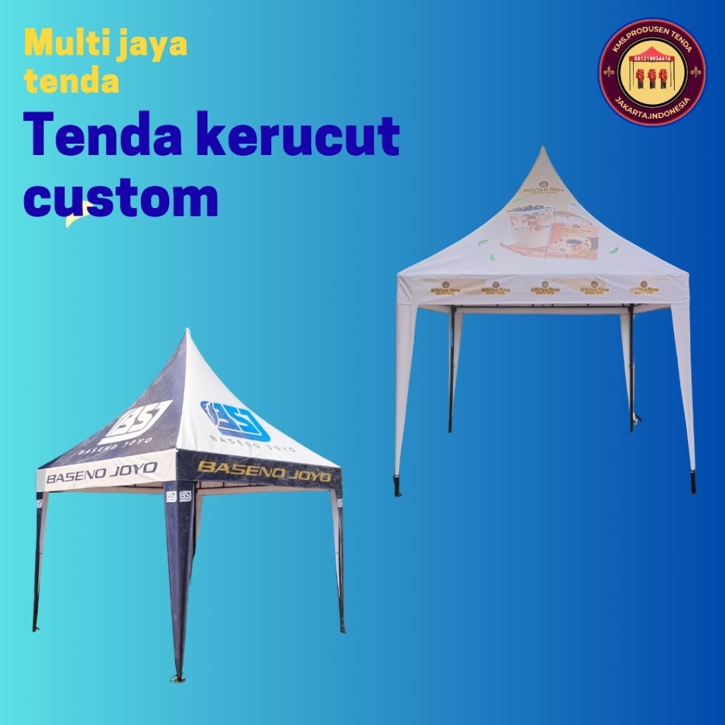 Tenda Kerucut Ukuran 3x3m Rangka single pipa besi Atap Branding Custom