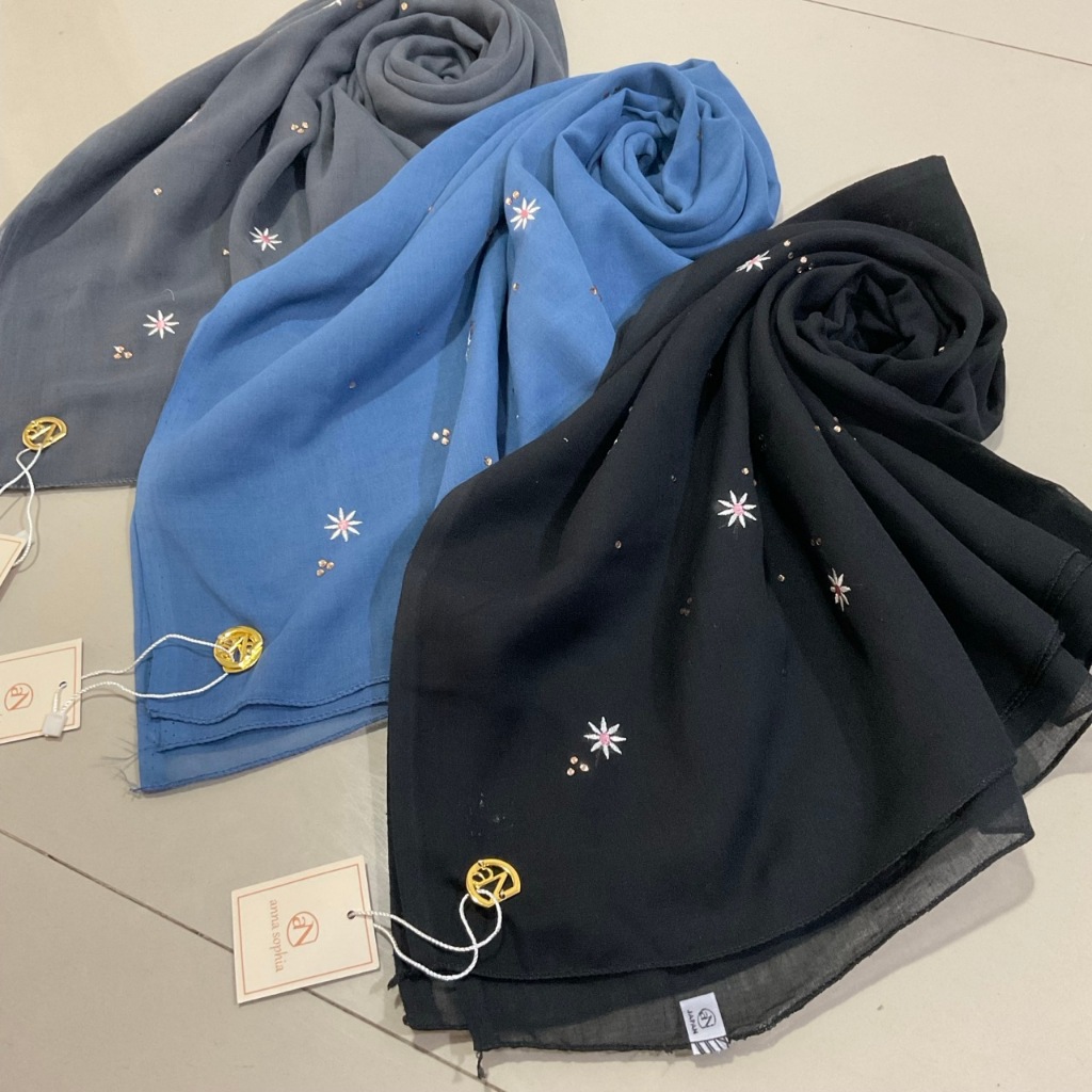 Hijab Paris Segiempat   Kerudung Payet Tabur Swaroski   Jilbab Bordir Swarovski