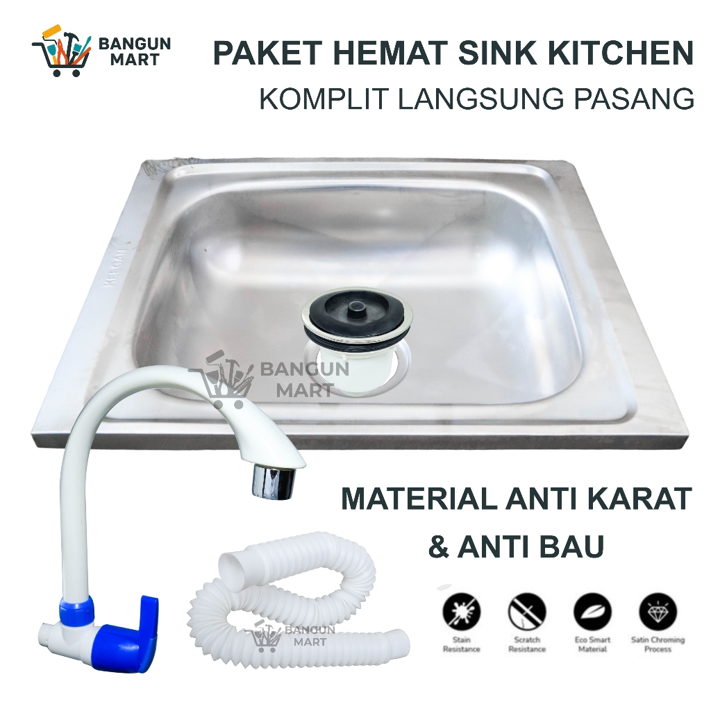 PAKET TERMURAH Bak cuci piring Kitchen sink stainless steel 50x40cm Bonus Kran Angsa Cuci Piring / B