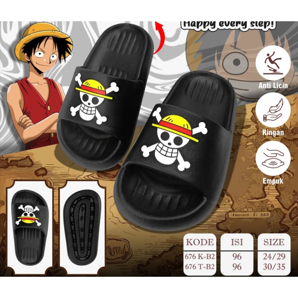 Sandal Selop Anak Cowok Karakter One Piece Luffy Bajak Laut Viral